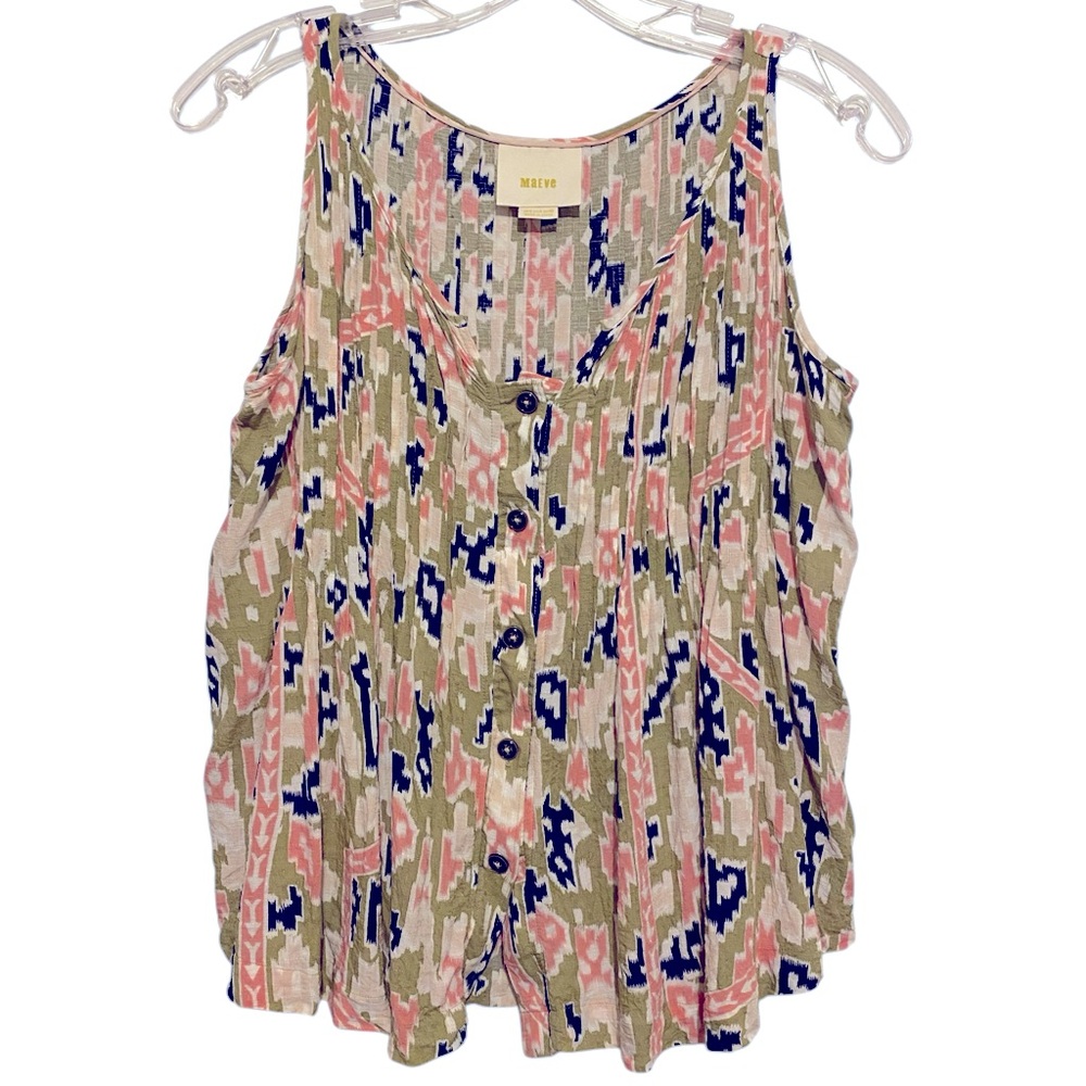 Maeve Sleeveless Button Up Top. Pleated. Sz. 0